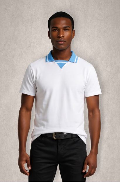 Polo Hombre Blanco con Cuello Azul Old Rowley - vista frontal completa