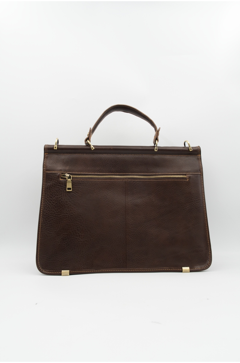 Maletín piel marrón estilo clásico cierre metálico tipo cartera Old Rowley - vista trasera