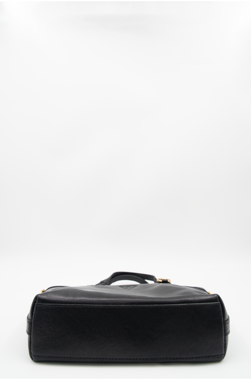 Bolso de Mano Piel Negro Asas Trenzadas y Neceser Extraíble Old Rowley - vista base