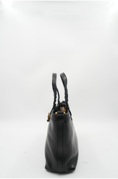 Bolso de Mano Piel Negro Asas Trenzadas y Neceser Extraíble Old Rowley - vista lateral