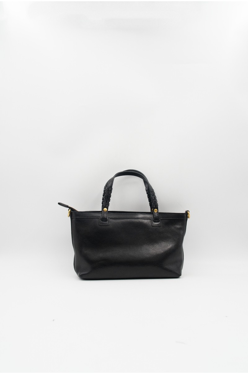 Bolso de Mano Piel Negro Asas Trenzadas y Neceser Extraíble Old Rowley - vista trasera