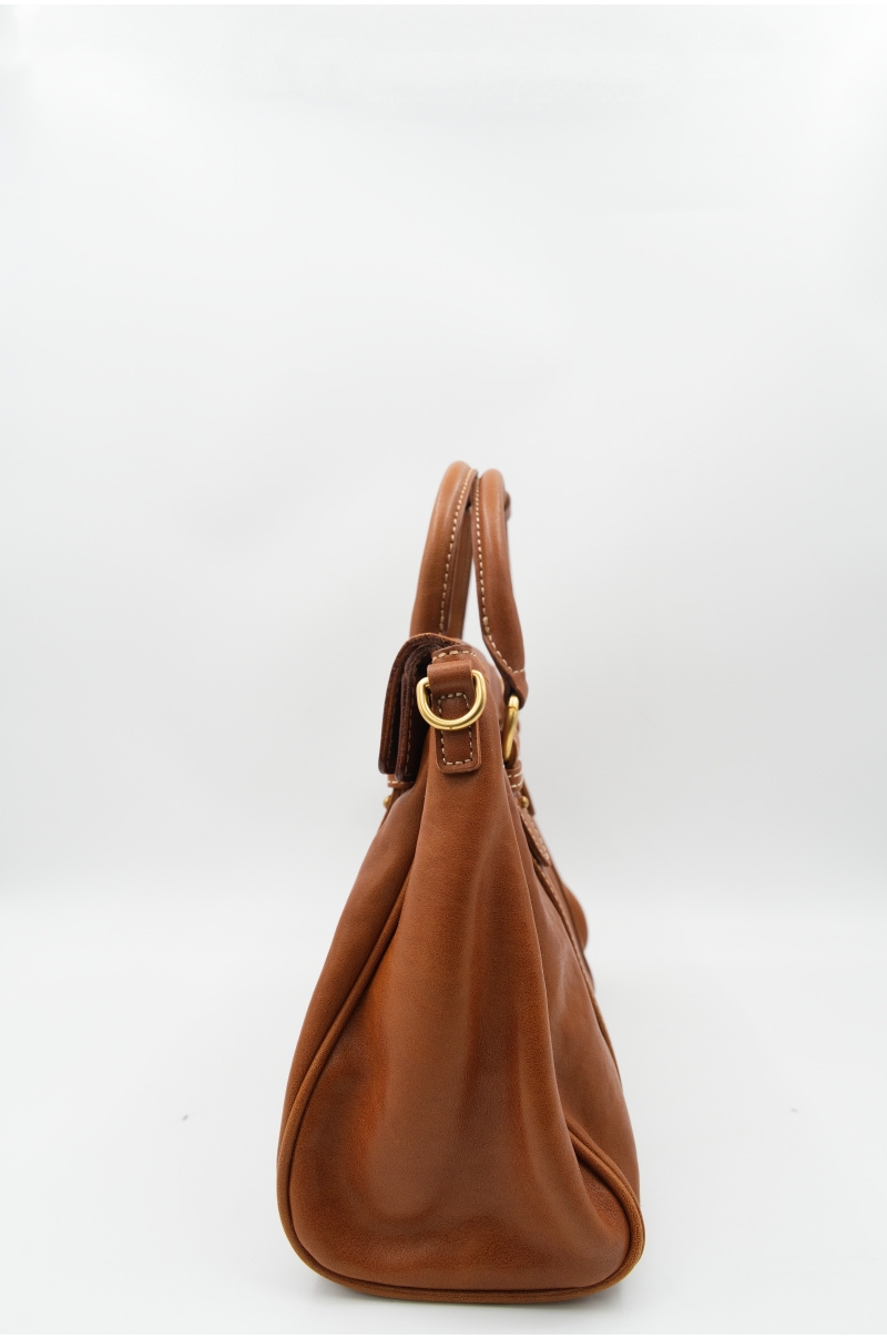 Bolso de Mano de Piel Marrón con Bandolera Old Rowley - vista lateral