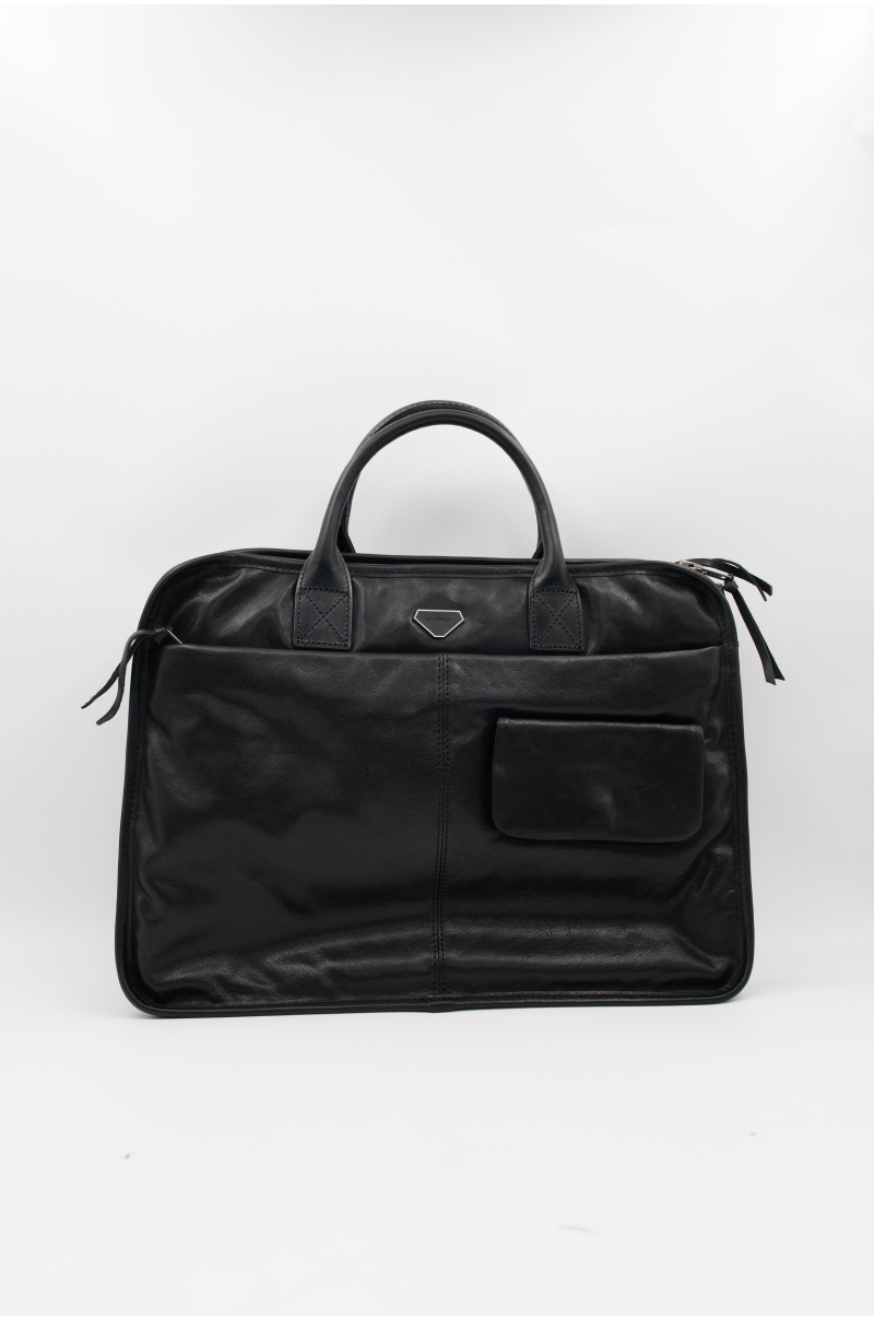 Maletín de piel negro con bolsillo frontal Old Rowley - vista frontal