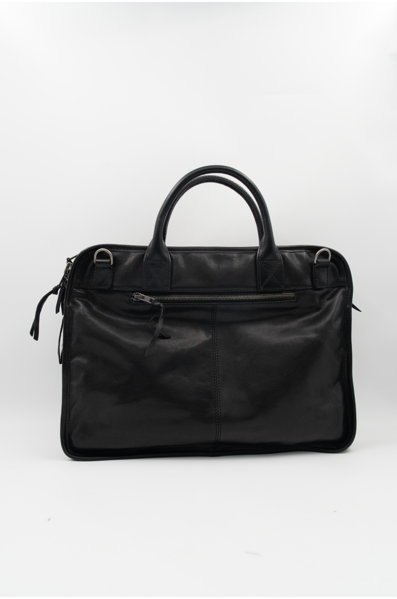 Maletín de piel negro con bolsillo frontal Old Rowley - vista trasera