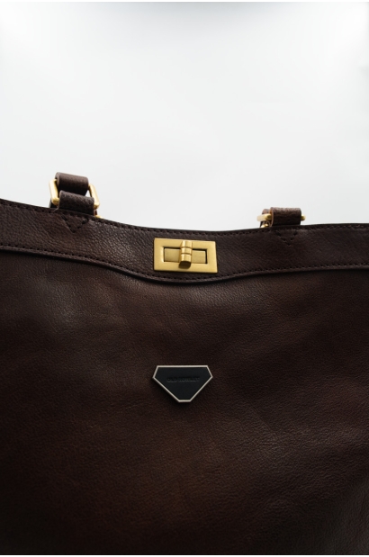 Bolso Shopper de Piel Marrón con Bandolera Extraíble Old Rowley - vista cerca