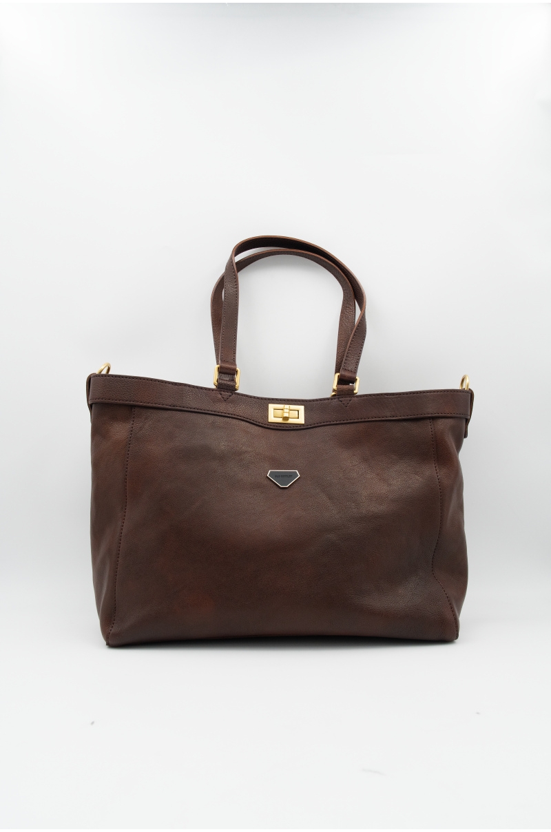 Bolso Shopper de Piel Marrón con Bandolera Extraíble Old Rowley - vista frontal