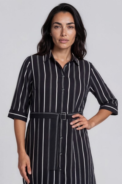 Vestido Midi de Lino Fino y Fresco con Rayas Old Rowley - vista frontal