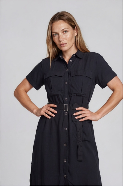Vestido Camisero Negro con...