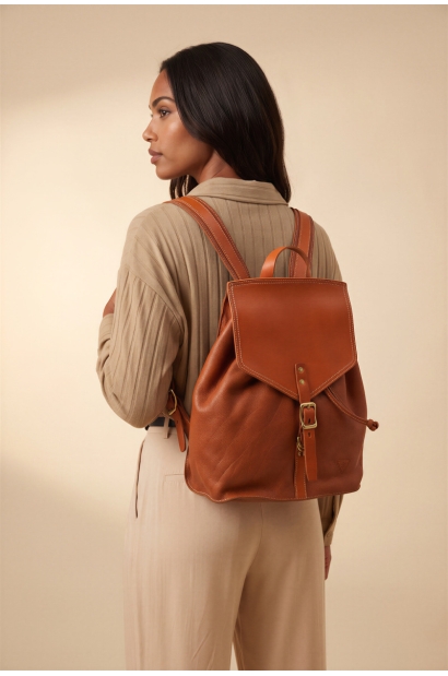Mochila de Piel Marrón con...