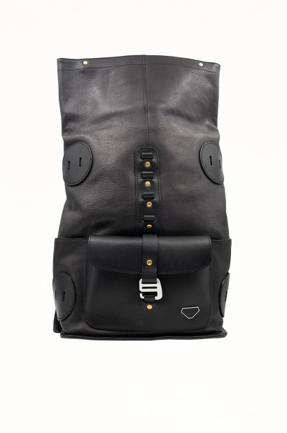 Mochila de Piel Negra Heritage para Hombre Old Rowley - vista frontal abierta