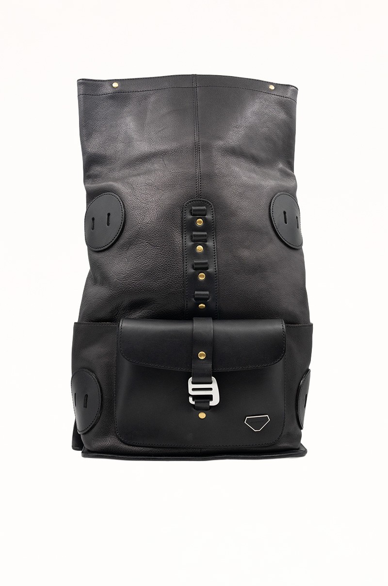 Mochila de Piel Negra Heritage para Hombre Old Rowley - vista frontal abierta