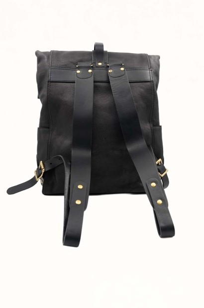Mochila de Piel Negra Heritage para Hombre Old Rowley - vista trasera