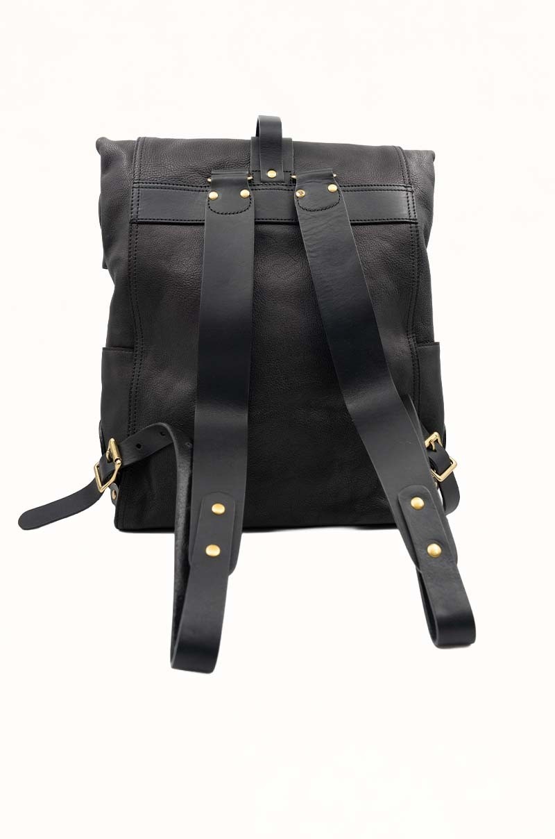 Mochila de Piel Negra Heritage para Hombre Old Rowley - vista trasera