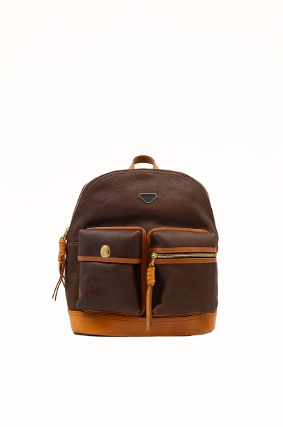 Mochila de Piel Bicolor Marrón con Bolsillos para Mujer Old Rowley - vista frontal