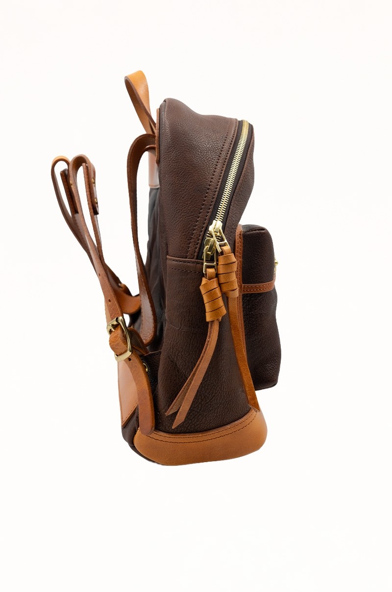 Mochila de Piel Bicolor Marrón con Bolsillos para Mujer Old Rowley - vista lateral