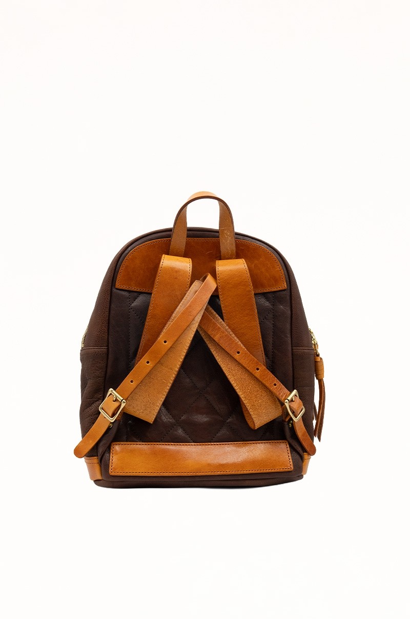 Mochila de Piel Bicolor Marrón con Bolsillos para Mujer Old Rowley - vista trasera