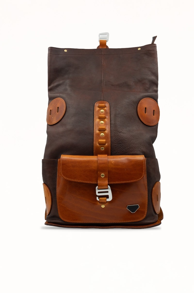 Mochila de Piel Marrón Heritage para Hombre Old Rowley - vista abierta