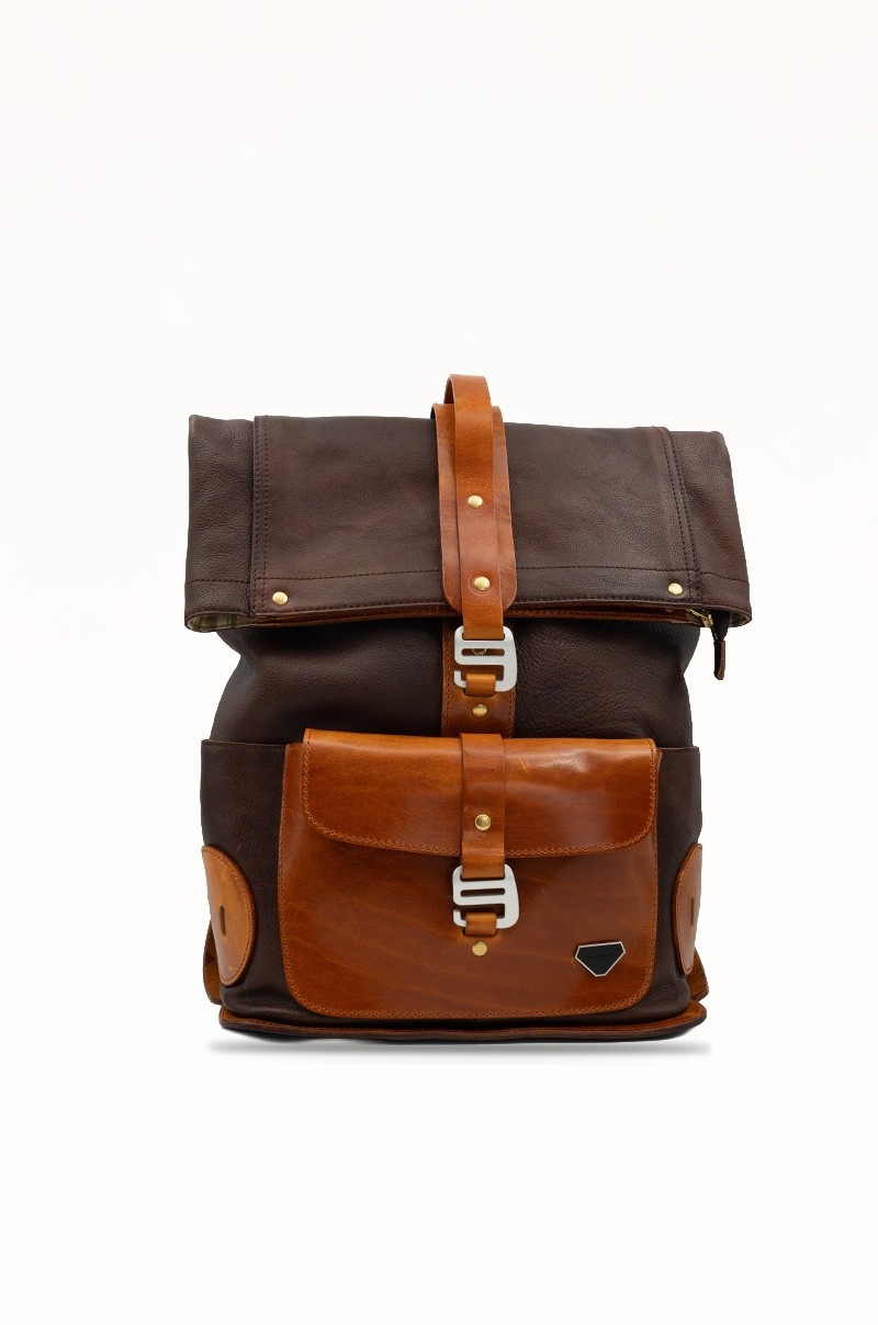 Mochila de Piel Marrón Heritage para Hombre Old Rowley - vista frontal