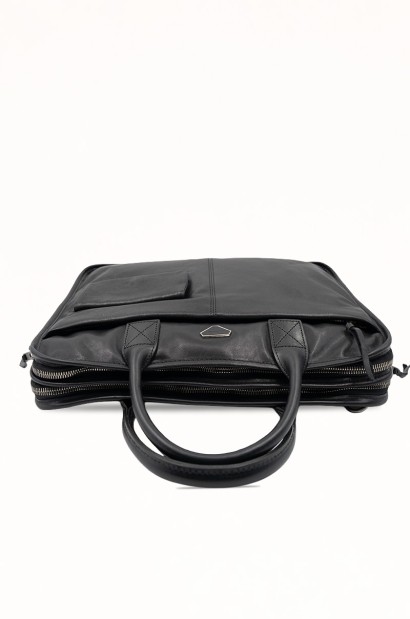 Maletín de piel negro con bolsillo frontal Old Rowley - vista en plano