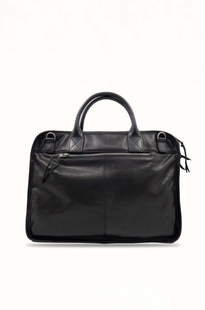 Maletín de piel negro con bolsillo frontal Old Rowley - vista base