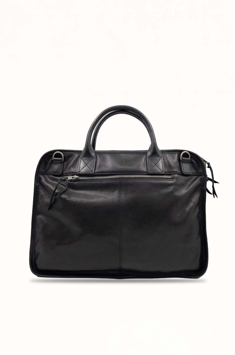 Maletín de piel negro con bolsillo frontal Old Rowley - vista base
