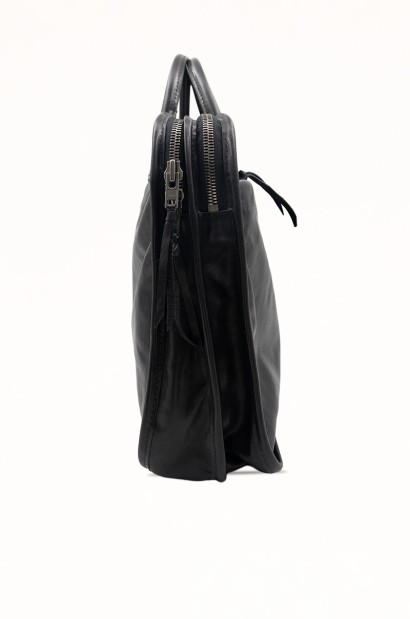 Maletín de piel negro con bolsillo frontal Old Rowley - vista lateral