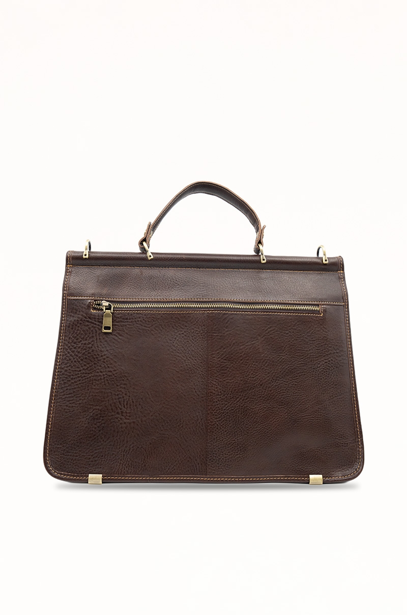 Maletín piel marrón estilo clásico cierre metálico tipo cartera Old Rowley - vista trasera