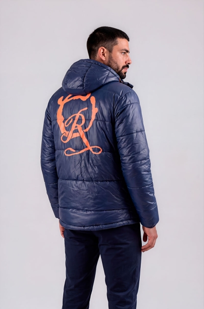 chaqueta acolchada azul con capucha  OR espalda Old Rowley - vista trasera