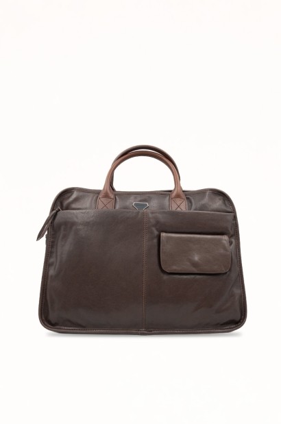 Maletín de piel marrón con bolsillo frontal Old Rowley - vista frontal