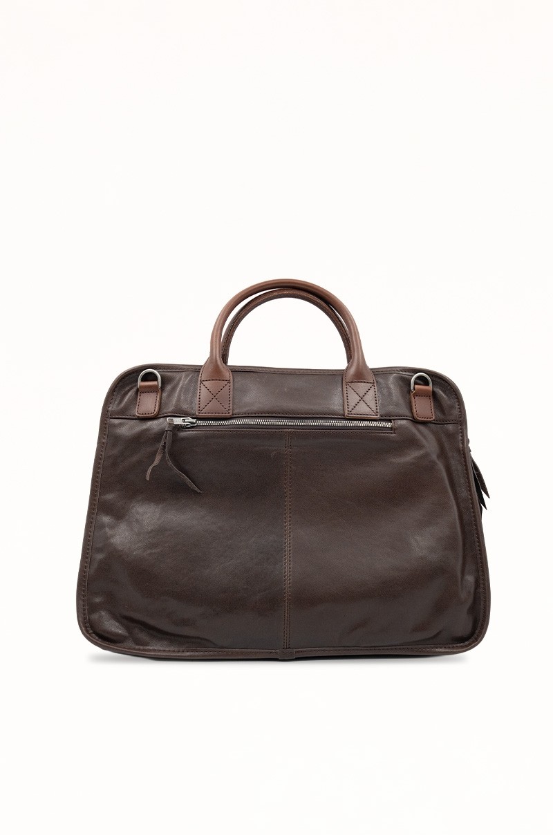Maletín de piel marrón con bolsillo frontal Old Rowley - vista trasera