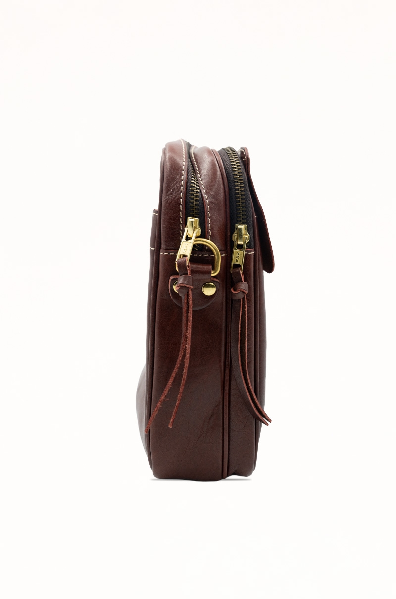 Bolso Bandolera de Piel Marrón Clásico Old Rowley - vista lateral