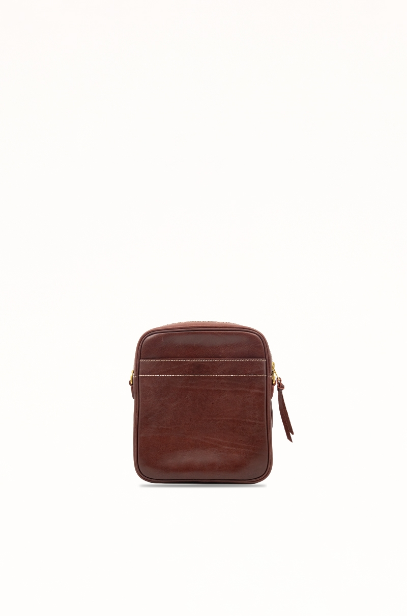 Bolso Bandolera de Piel Marrón Clásico Old Rowley - vista trasera