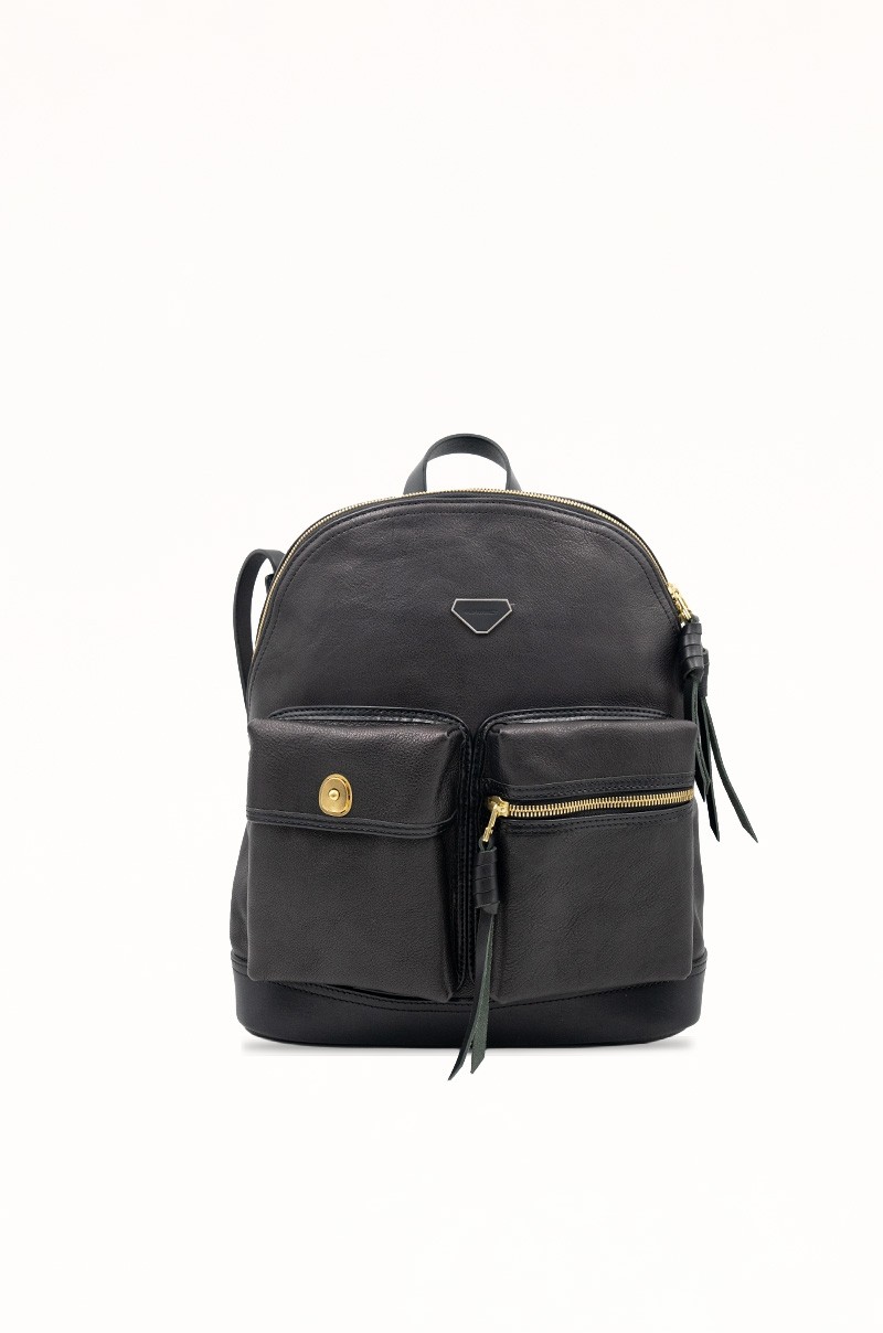 Mochila de Piel Negra con Bolsillos para Mujer Old Rowley - vista frontal