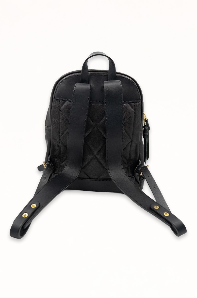 Mochila de Piel Negra con Bolsillos para Mujer Old Rowley - vista trasera