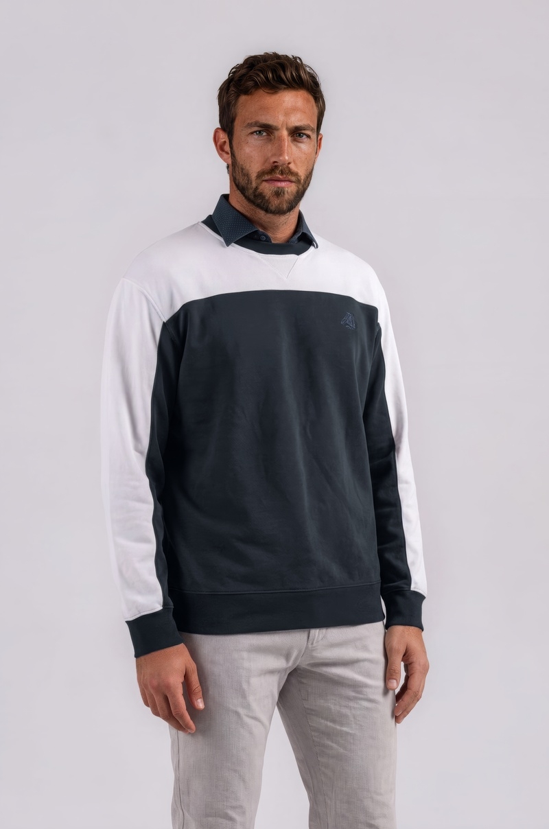 Sudadera de Algodón Bicolor Blanco y Azul Marino Old Rowley - vista frontal modelo
