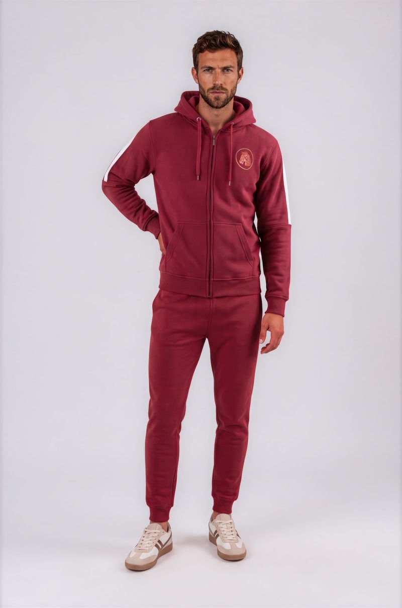 Chándal de Hombre burdeos con Capucha Old Rowley - vista frontal completa modelo