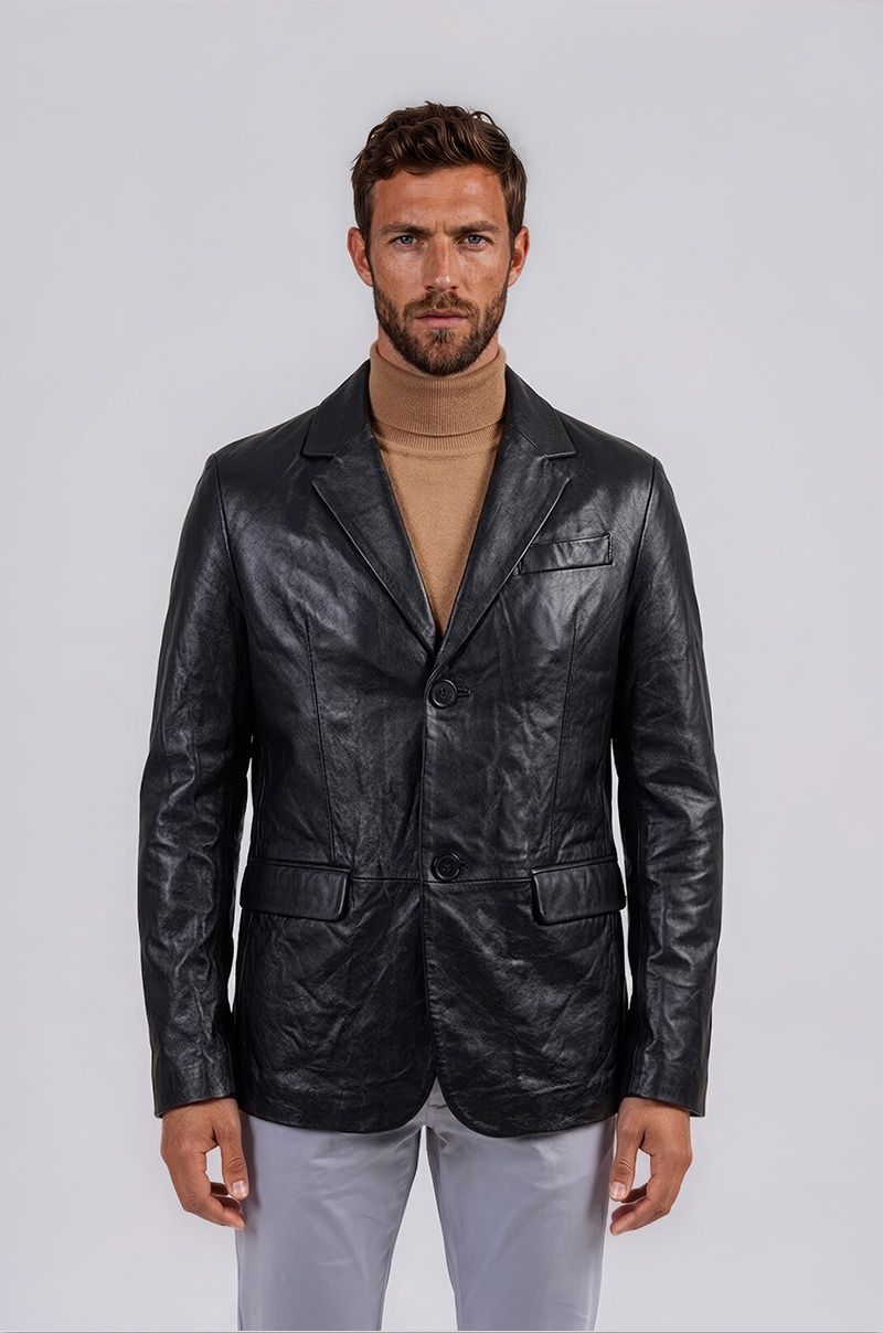 Americana de Piel Negro para Hombre Old Rowley - vista frontal modelo