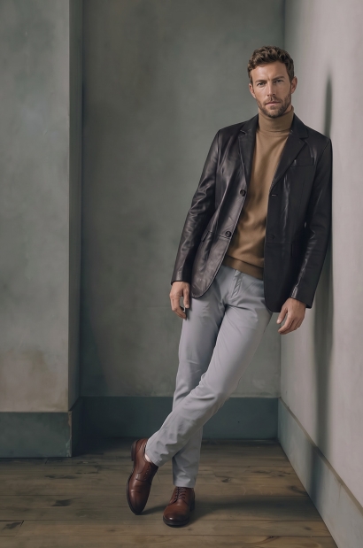Americana de Piel Negro para Hombre Old Rowley - vista frontal completa - modelo