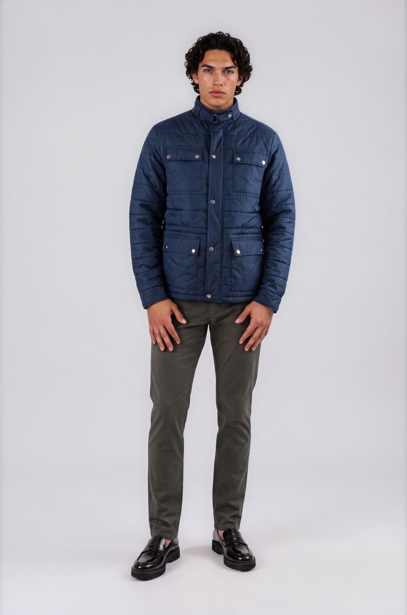 Chaqueta acolchada de cuello alto Azul marino Old Rowley - vista frontal completo