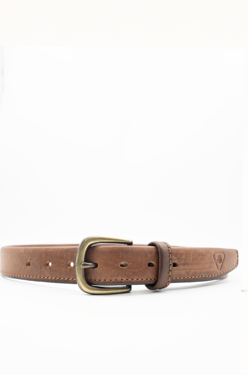Cinturón de piel vacuna marrón para hombre Old Rowley, vista frontal