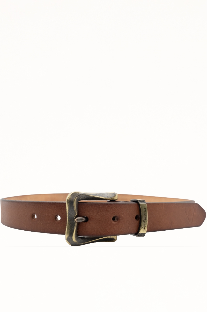 Cinturón de piel vacuna marrón con trabilla metálica Old Rowley — vista frontal
