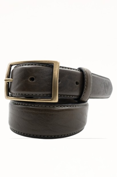 Cinturón de piel vacuna marrón topo con pespuntes Old Rowley — cinturón enrollado y hebilla