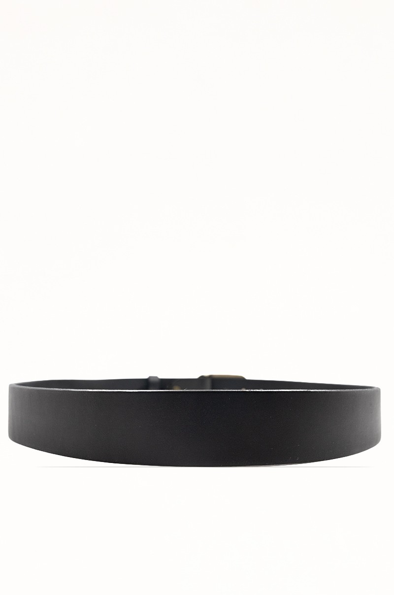 Cinturón piel negro con hebilla dorada tipo placa Old Rowley - vista trasera circular