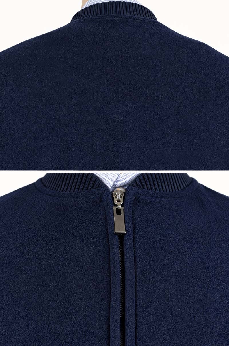 Chaqueta de lana tipo bomber con cremallera Azul marino Old Rowley - vista detalle material