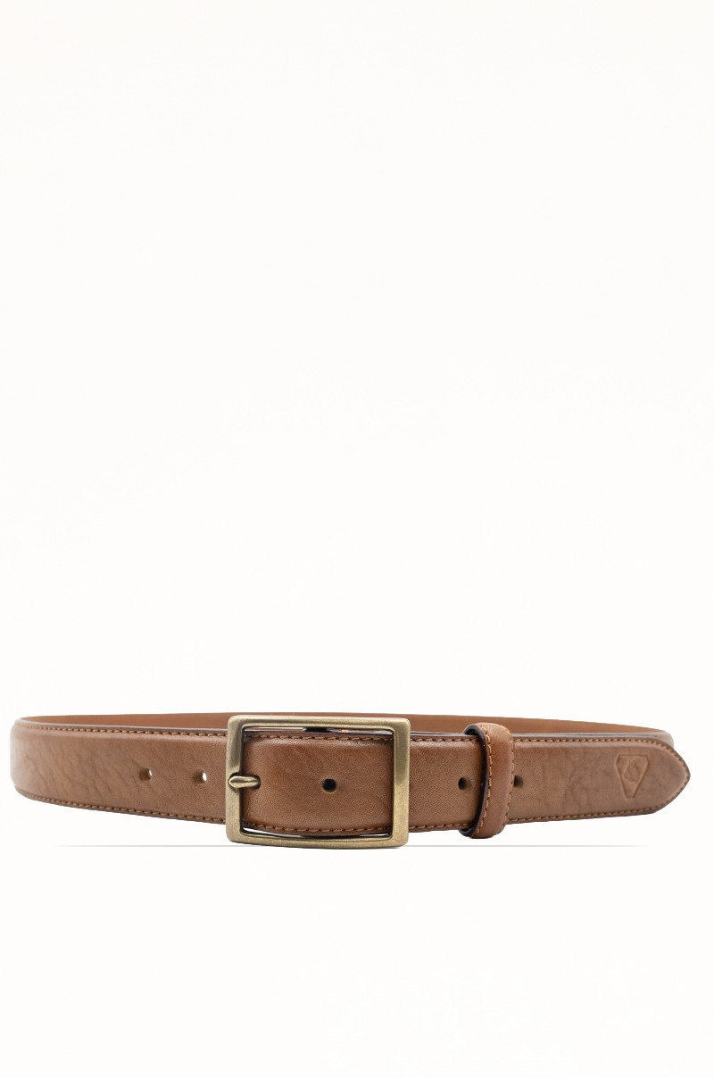 Cinturón de piel vacuna con pespuntes Old Rowley - vista frontal circular