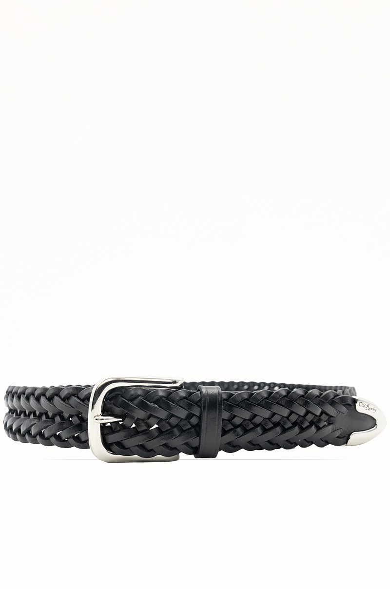 Cinturón Trenzado de Piel negro Old Rowley con Hebilla y punta Metálica - vista frontal circular