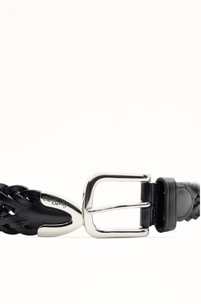 Cinturón Trenzado de Piel negro Old Rowley con Hebilla y punta Metálica - vista hebilla detalle