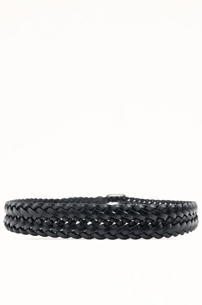 Cinturón Trenzado de Piel negro Old Rowley con Hebilla Metálica - vista trasera circular