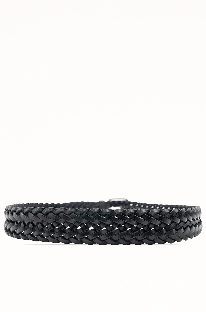 Cinturón Trenzado de Piel negro Old Rowley con Hebilla Metálica - vista trasera circular