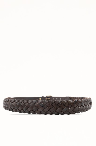 Cinturón marrón de Piel Vacuna Trenzado con Detalle Pespunteado Old Rowley - vista trasera circular